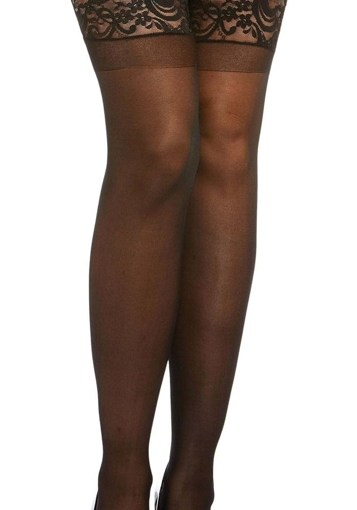 Dreamgirl Women's Sheer Thigh High Pantyhose with Comfort Lace Top and Anti-Slip Silicone Band - Black, One Size - Image 1